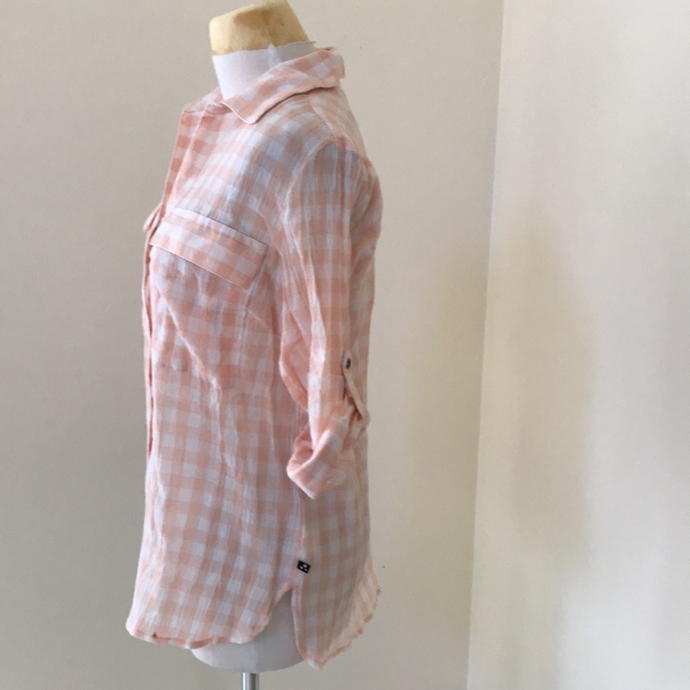 William Rast small peach combo checked front button top. - Picture 2 of 8